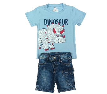 Conjunto Camiseta Pantaloneta Jean Triceratops Niño