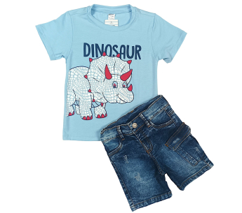 Conjunto Camiseta Pantaloneta Jean Triceratops Niño