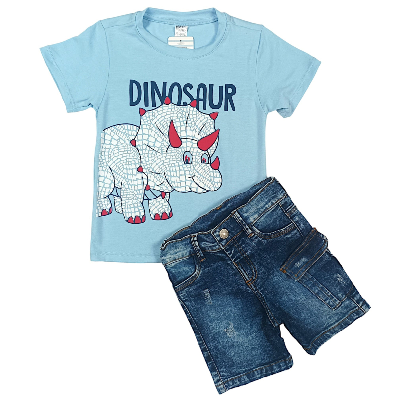 Conjunto Camiseta Pantaloneta Jean Triceratops Niño
