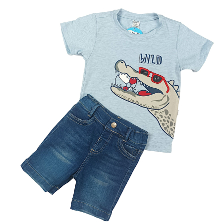 Conjunto Camiseta Bermuda Jeans Cocodrilo Playa Niño