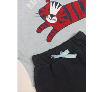 Conjunto Mameluco Manga Larga Pantalon Tela Tigrillo Niño