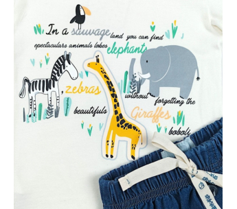 Conjunto Camiseta Pantalon En Jean Suave Animalitos Niño