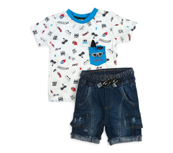 Conjunto Camiseta Bermuda Jean Estampado Niño