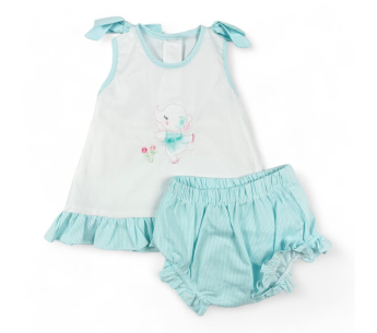 Conjunto Asoleador Bebita Bordado Rayas