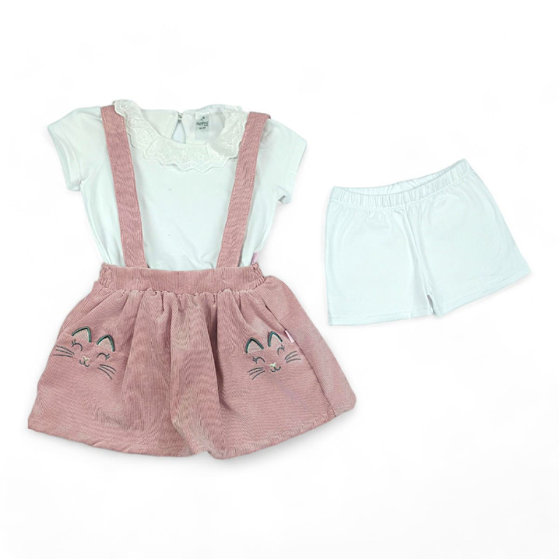 Conjunto Camiseta Jardinera Corduroy Short Gatos