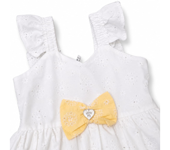 Vestido Infantil Blanco con Amarillo en Tela Broderie para Niña