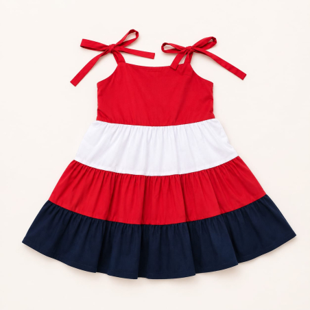 Vestido Infantil para Niña con Tirantes de Moño y Falda Amplia