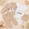 Primer Día Bebé en Hilo Tejido Set de Nacimiento con Suéter Pantalón Body Gorro