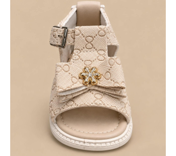 Sandalia Notuerce Niña Beige con Moño y Flor Dorada
