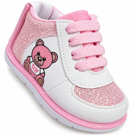 Zapato No Tuerce para Niña Rosado con Blanco y Brillos