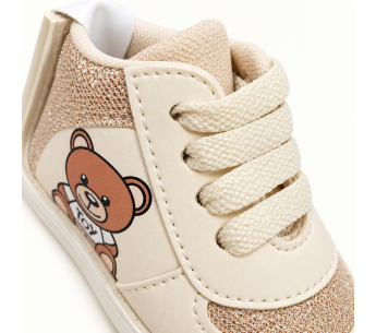 Zapatos No Tuerce para Bebé Beige con Brillos y Osito