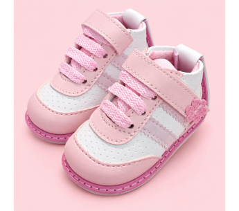 Zapatos No Tuerce para Niña Rosados con Blanco y Flor Decorativa