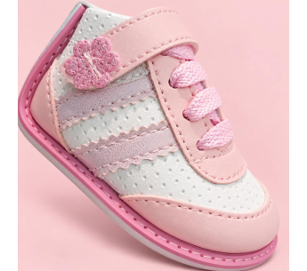 Zapatos No Tuerce para Niña Rosados con Blanco y Flor Decorativa