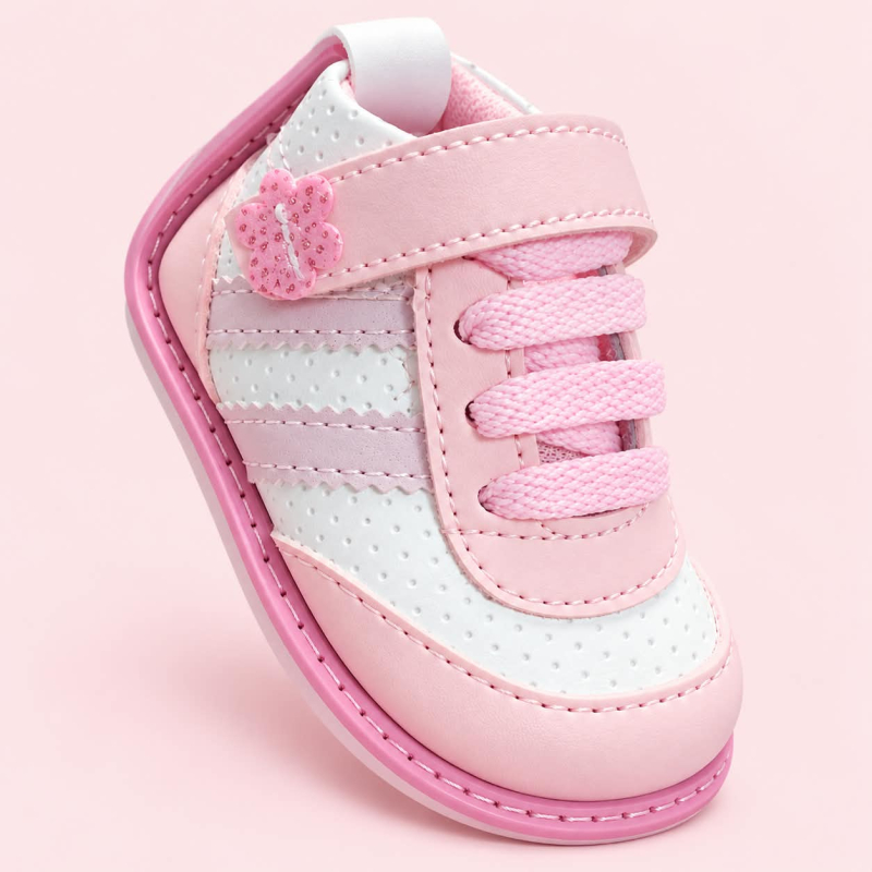 Zapatos No Tuerce para Niña Rosados con Blanco y Flor Decorativa