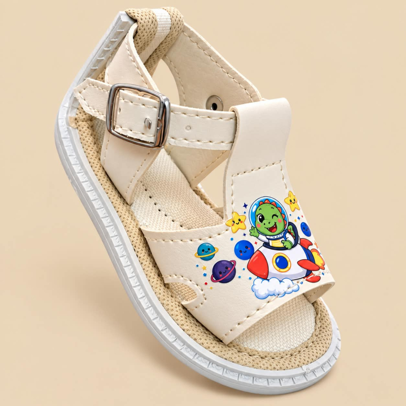 Sandalias No Tuerce para Niño Beige con Estampado de Cohete Espacial