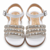 Sandalia Niña Elegante Blanca con Pedrería Plateada y Hebilla Ajustable