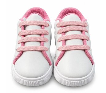 Tenis Para Niña Blancos Con Cordones Rosados y Detalles Pastel