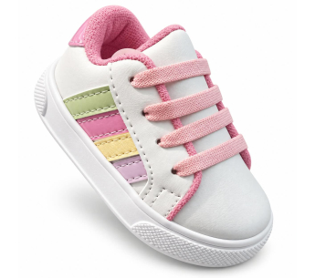 Tenis Para Niña Blancos Con Cordones Rosados y Detalles Pastel