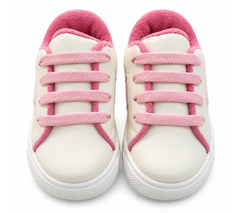 Tenis Para Niña Beige Con Rosado, Cordones Gruesos y Suela Blanca