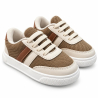 Tenis Para Niño Color Café Con Beige, Malla Transpirable y Suela Blanca