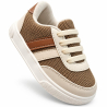 Tenis Para Niño Color Café Con Beige, Malla Transpirable y Suela Blanca