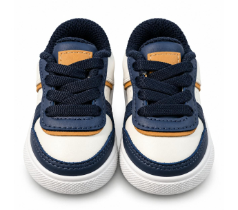 Tenis Para Niño Beige Con Azul Marino y Detalles Color Miel